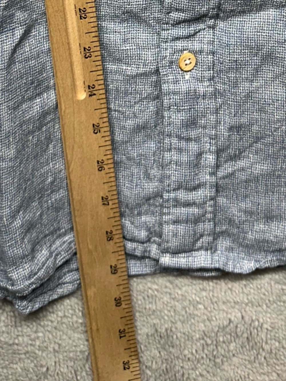 Faherty Linen Short Sleeve Button Up Shirt Blue Textured Pocket Top Size Large - Picture 8 of 8